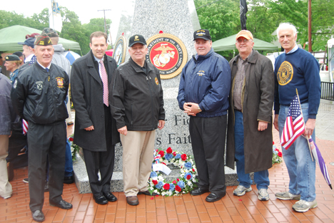 Mayor Allan M. Dorman (third from left) is joined by local elected officials and war veterans John Mauro, CCP, VFW Post #9486 in Lake Ronkonkoma; Lee Zeldin, NYS Senator; Al Graf, NYS Assemblyman; John Kennedy, Suffolk County Legislator; and Bill Ferris, Islandia resident and Swift Boat veteran.