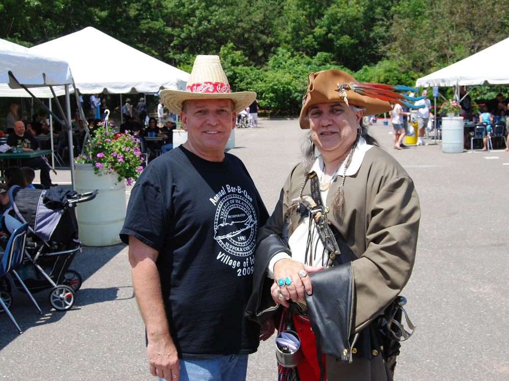 Islandia Village Mayor Allan Dorman (left) and local resident Lou Vitoro (right), a/k/a “Lawrence Red Hawk” at the 4th annual Summer Bar-B-Que.