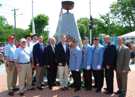 Pictured (left to right): Alan Weiss, President, and Neil Dembinski, Member, Freedom Flying Memorial; Patrick and Brian McCormack, Bagpipers for Memorial Day ceremony; Islip Town Supervisor Tom Croci; Islandia Village Mayor Allan M. Dorman; New York State Senator Lee M. Zeldin; Sal Scarlato, President, Art Andolfi and Lou Montani, Members, Korean War Veterans Association, Central Long Island Chapter; Islip Town Councilman John Cochrane; and Suffolk County Legislator Tom Cilmi.