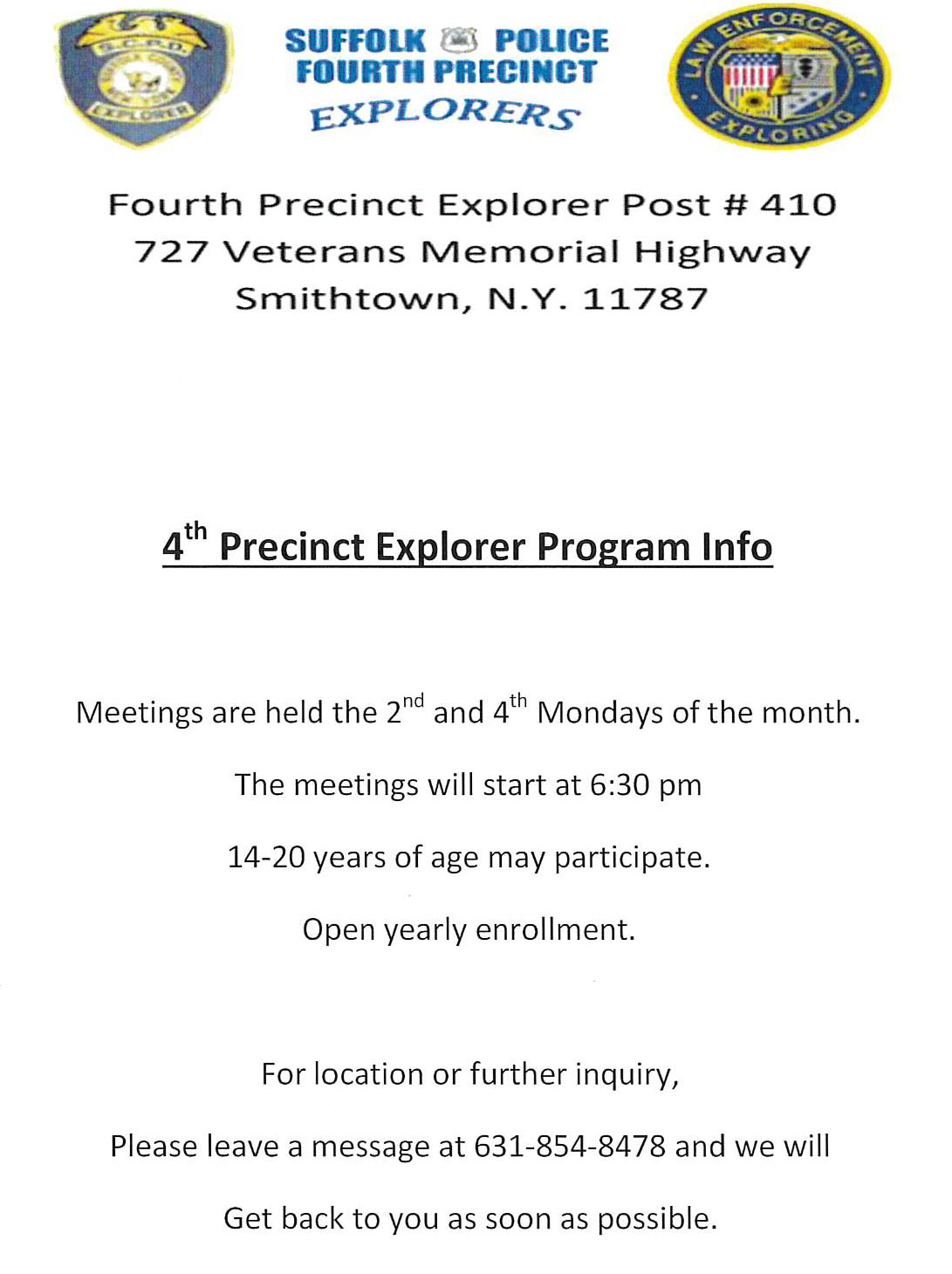 4th Precinct Explorer Program Info